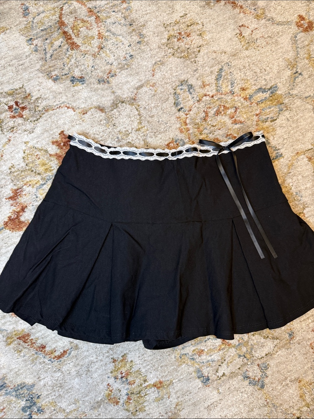 Altar'd State Black Mini Skirt with White Lace Trim